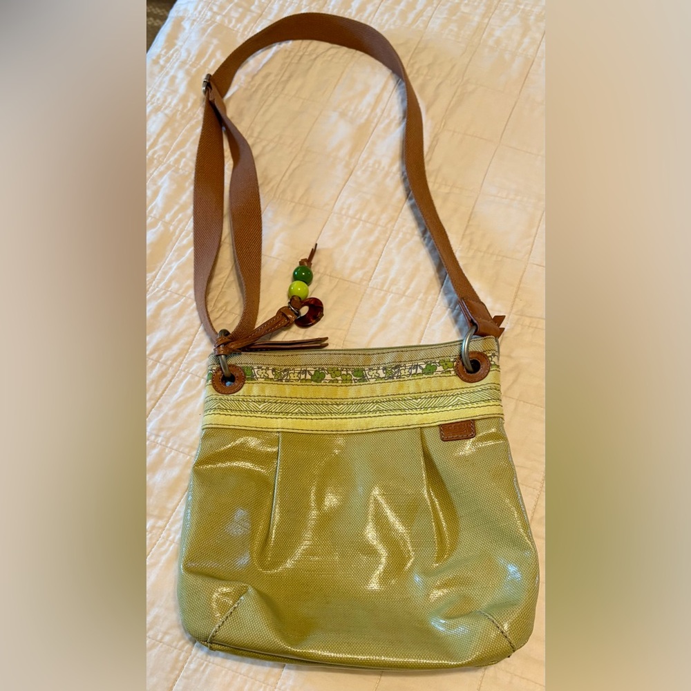 Fossil Key- Per Green and Tan Crossbody Bag